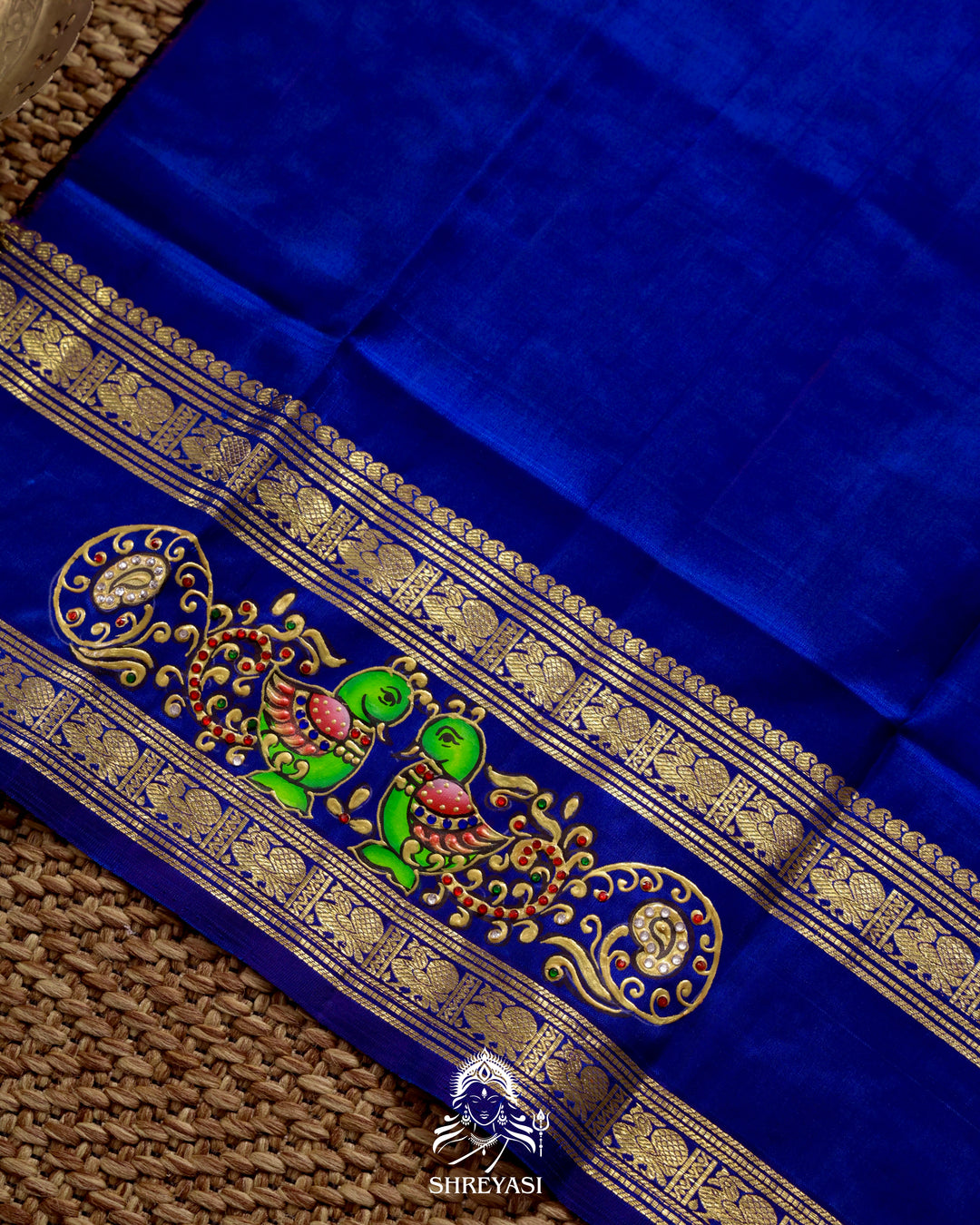 Handloom Pure Kanjivaram Silk Saree in Real Zari with Tanjore Mayil and Kamalam Artwork