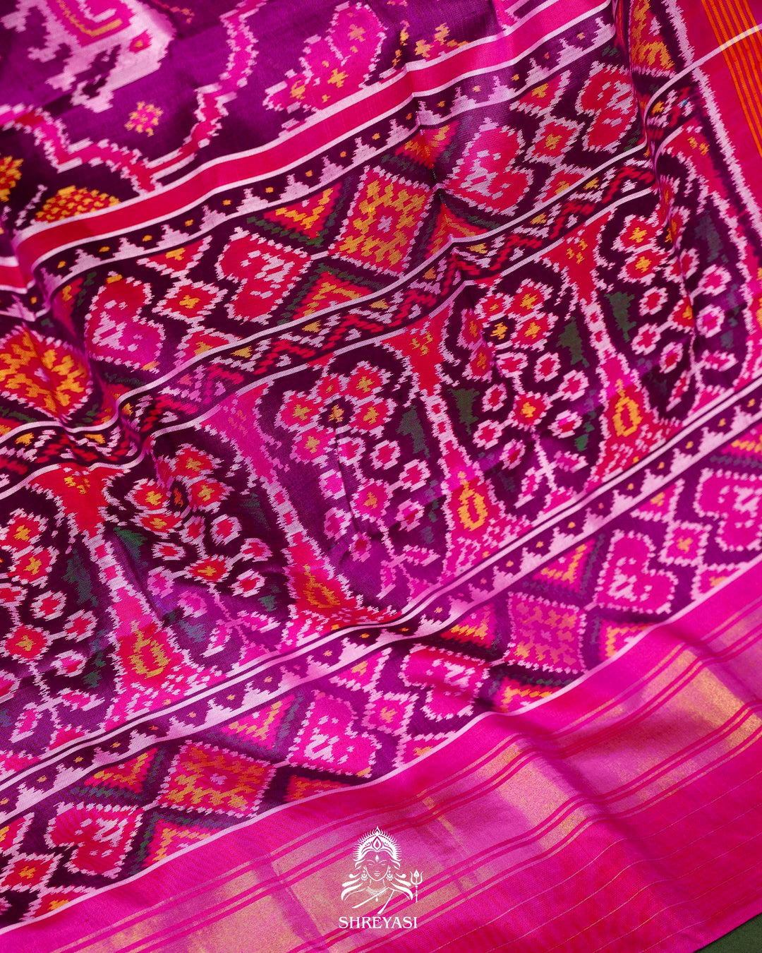 Handloom Rajkot Patola Silk Saree in Purple with Multicolor Ikat