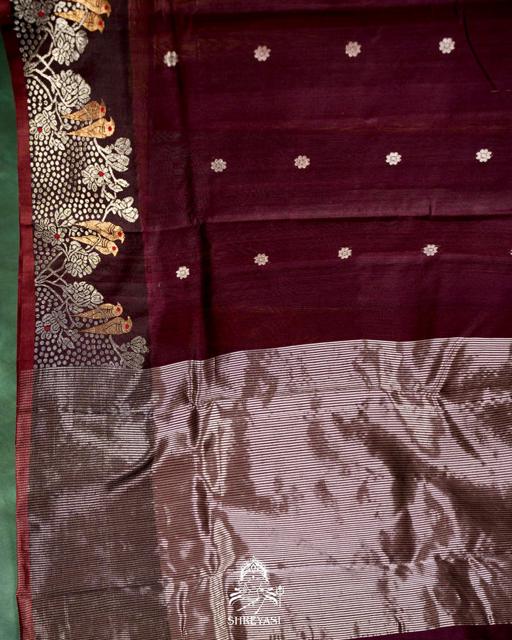 Chocolate Brown Chanderi Silk Saree with Meenakari Weaving