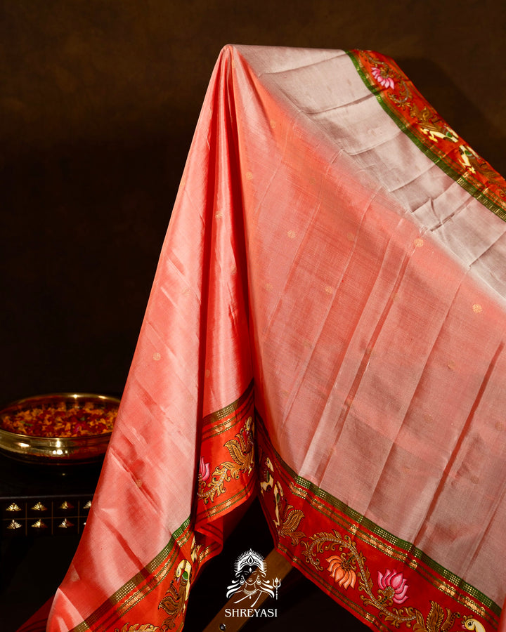 Traditional Tanjore Painting on Handloom Pure Kanjivaram Silk Sarees with Real Zari