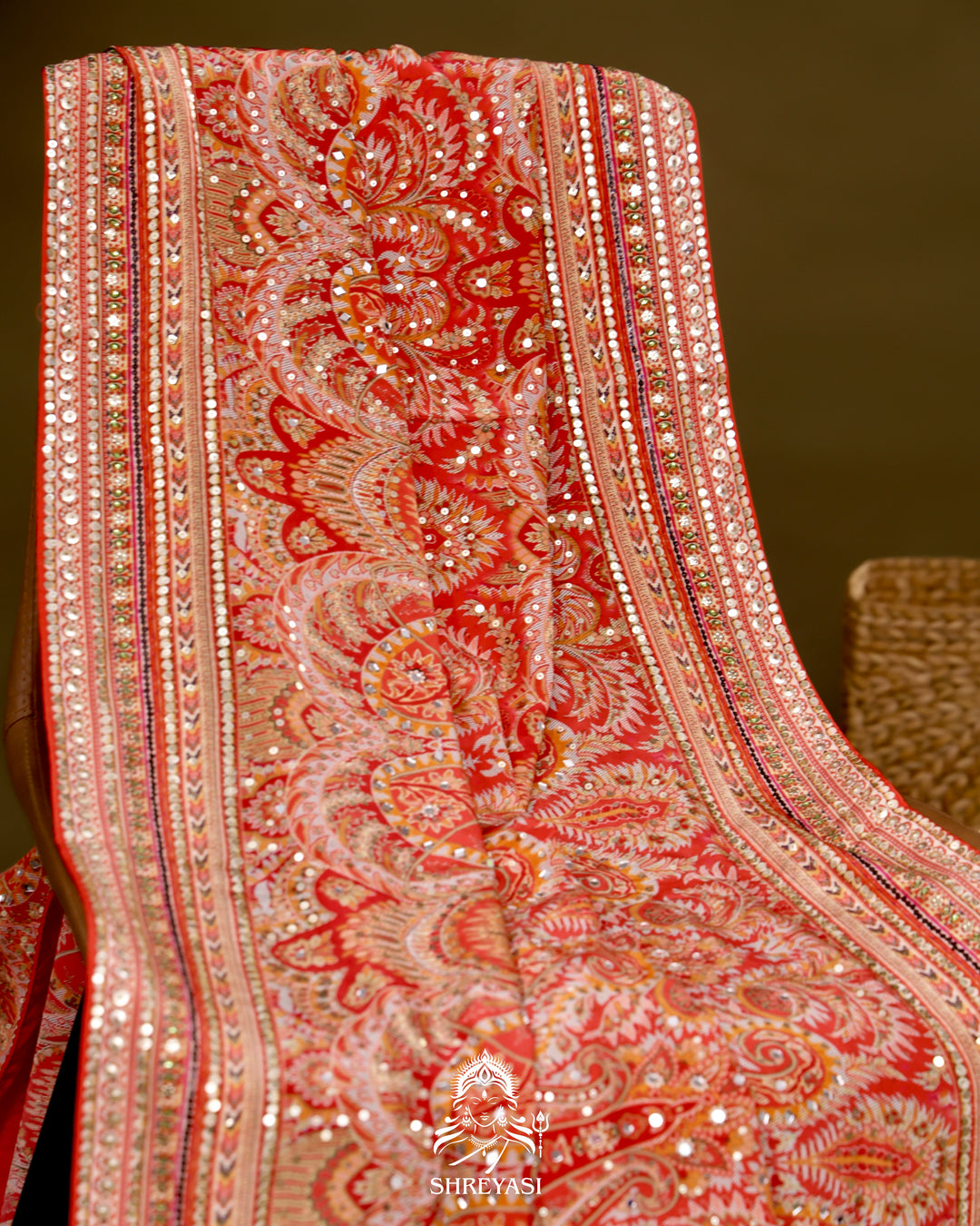 Crepe Silk Saree with Heavy Hand Embroidery