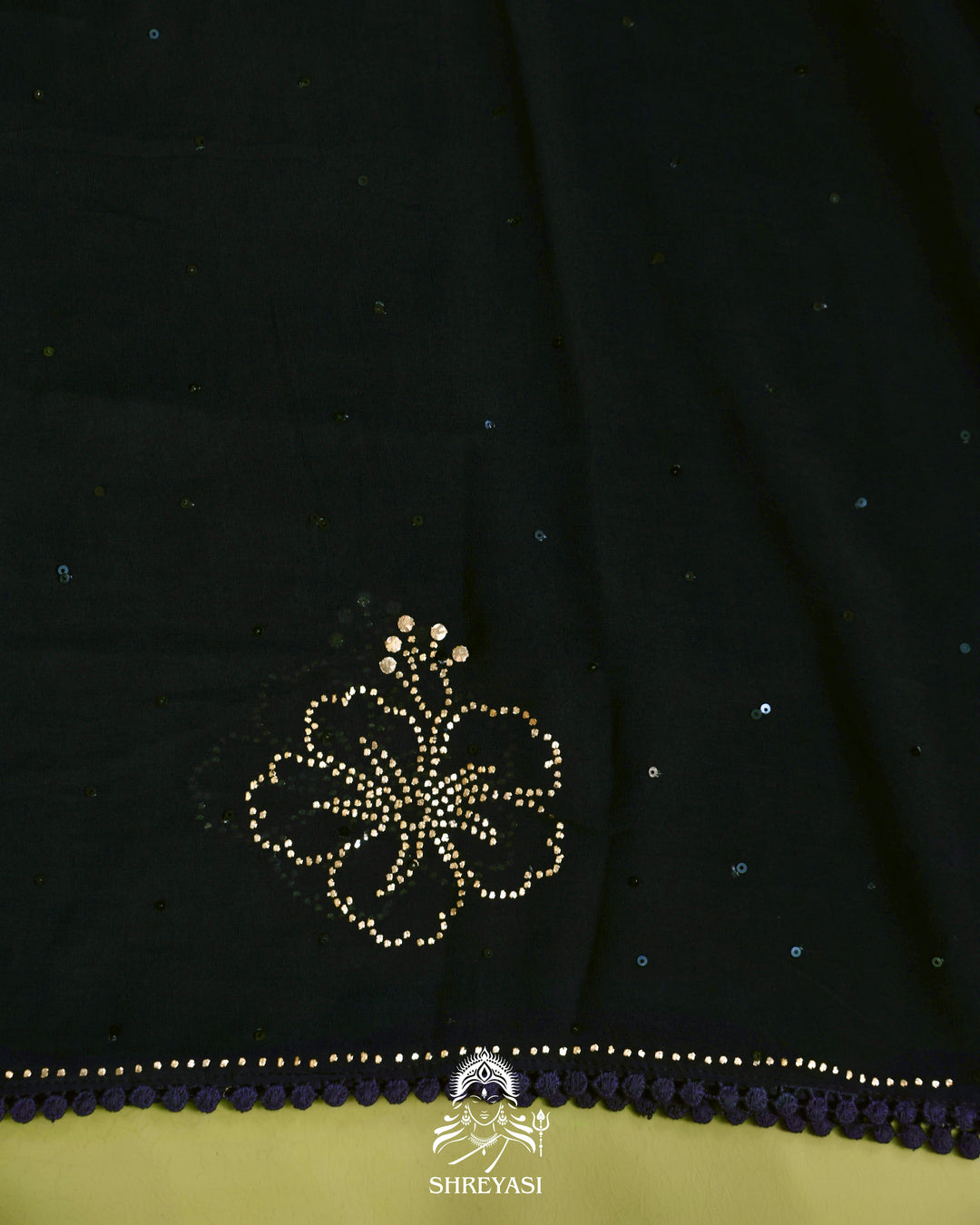 Midnight Floral Pure Georgette Saree with Mukaish, Bead & Sequin Work