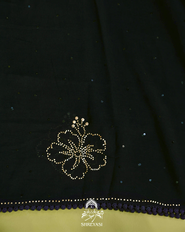 Midnight Floral Pure Georgette Saree with Mukaish, Bead & Sequin Work