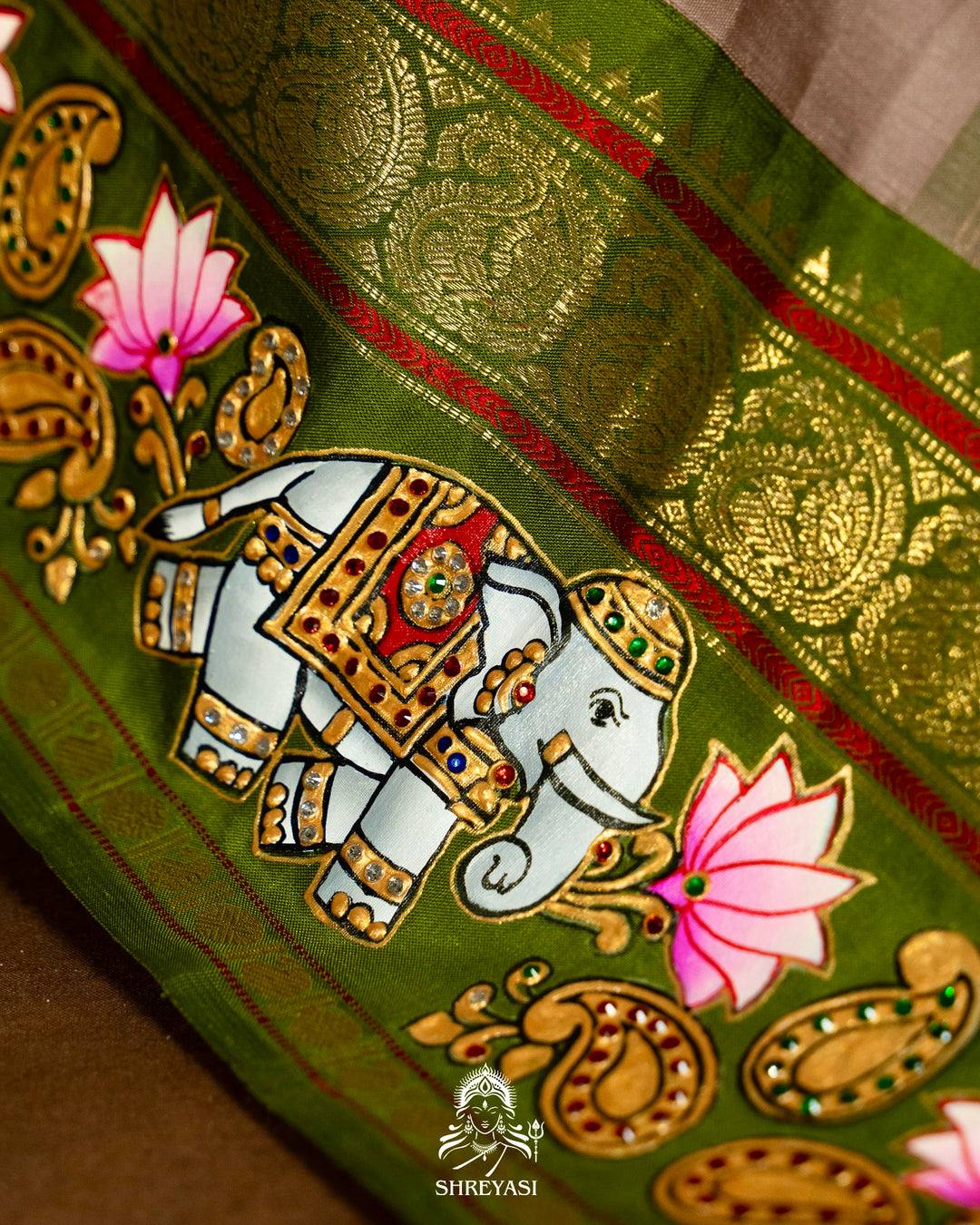 Traditional Tanjore Painting on Handloom Pure Kanjivaram Silk Sarees with Real Zari