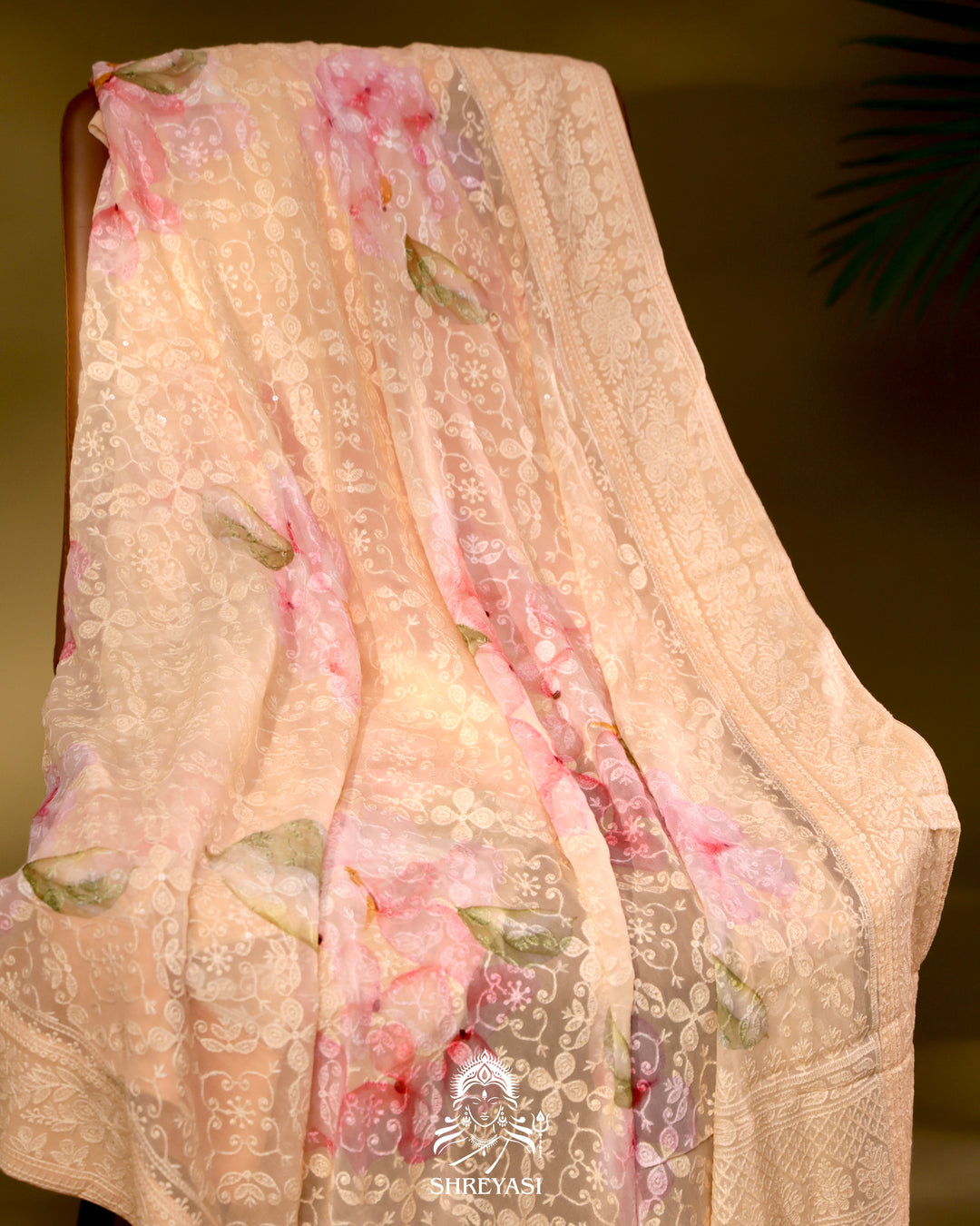 Georgette Floral Saree with Chikankari Embroidery