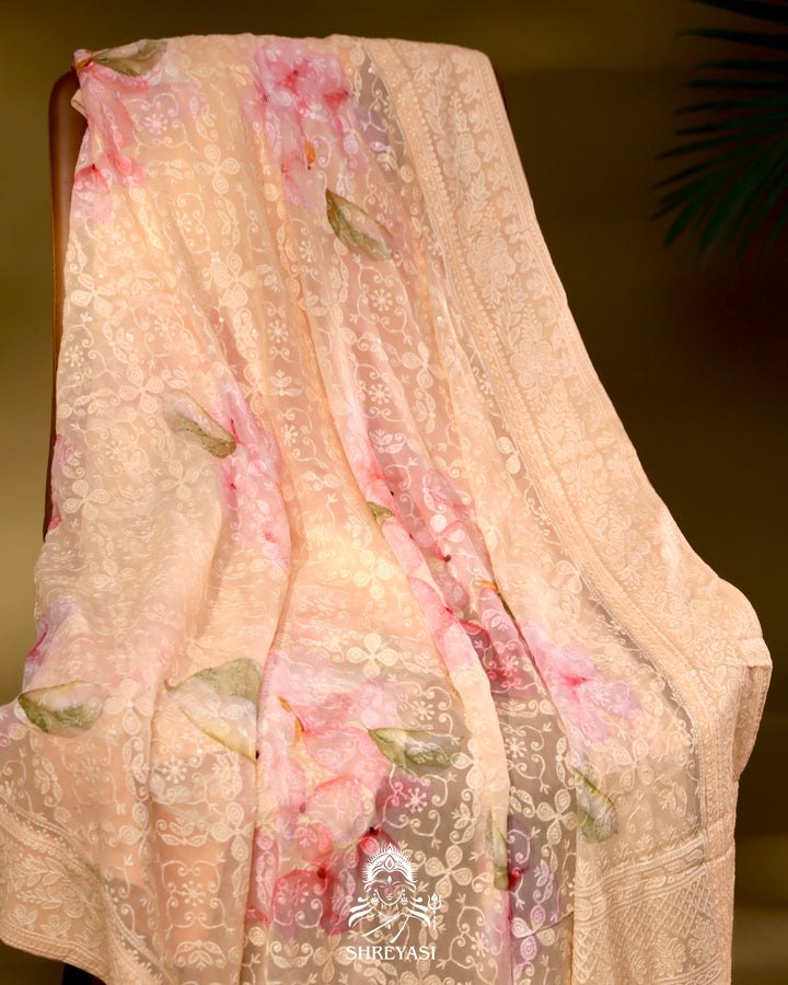 Georgette Floral Saree with Chikankari Embroidery