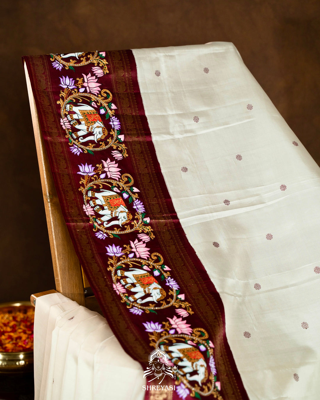 Traditional Tanjore Painting on Handloom Pure Kanjivaram Silk Sarees with Real Zari