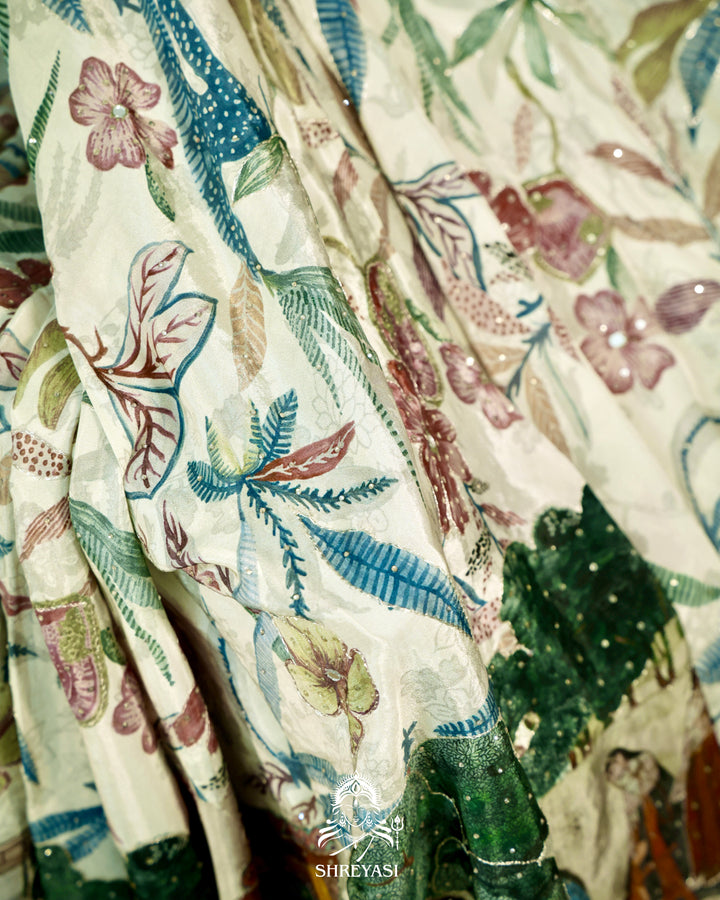 Pure Crepe Silk Storytelling Saree with Miniature Folklore Artwork