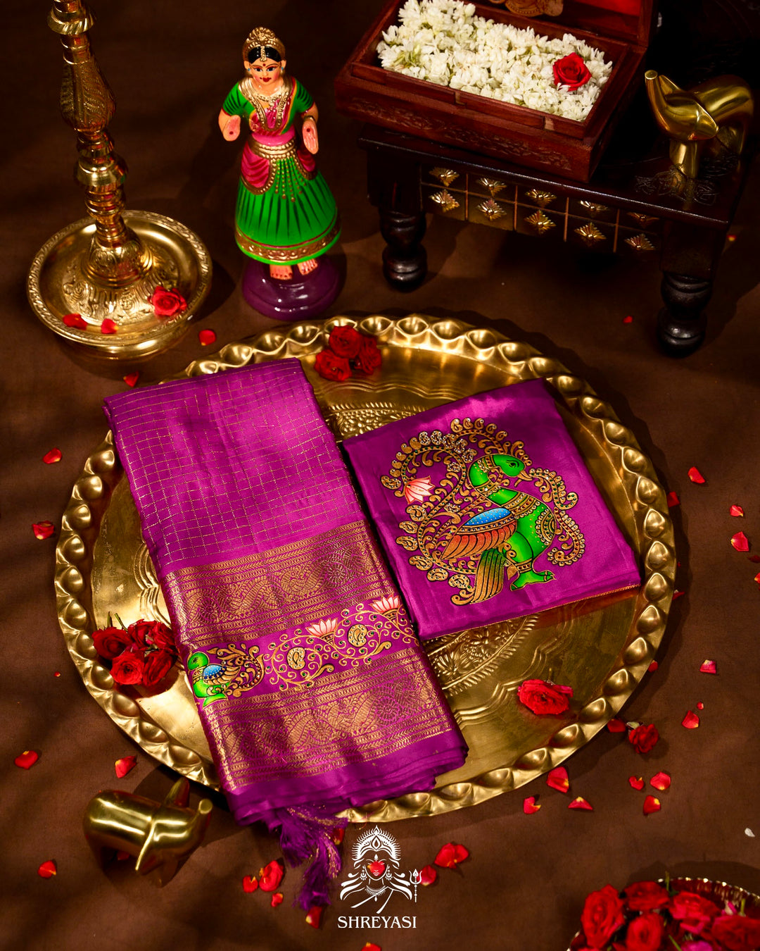 Handloom Pure Kanjivaram Silk Sarees with Real Zari and Hand Painted Tanjore Art