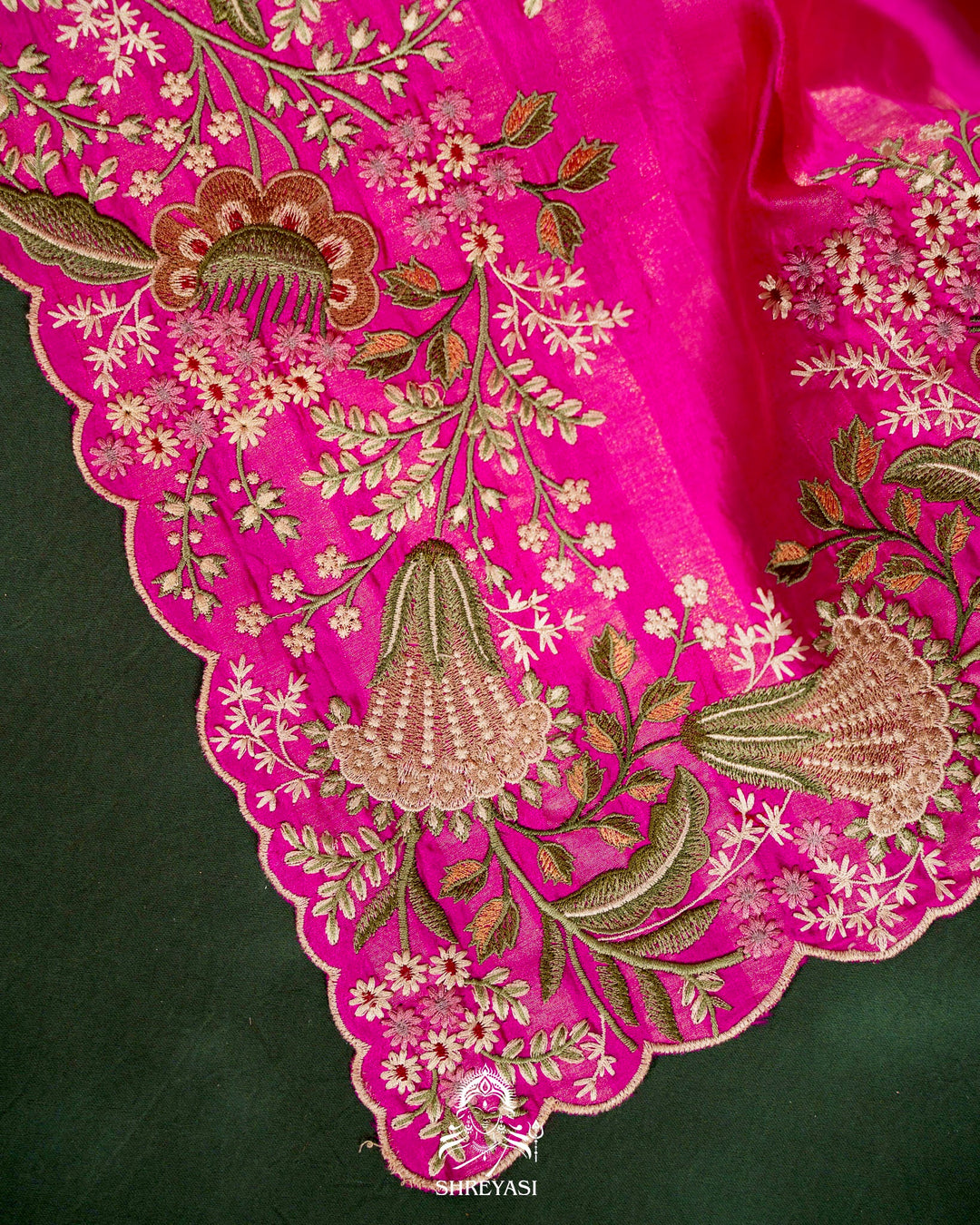 Handloom Pure Banarasi Silk Saree with Zari Stripes and Fine Resham Thread Embroidery