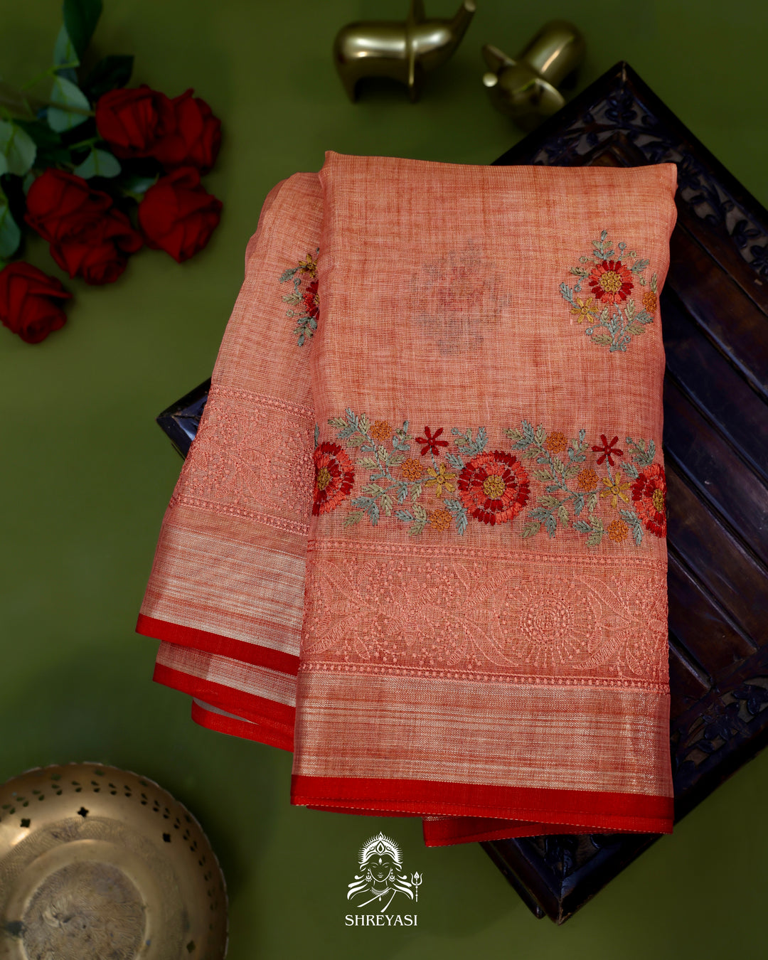 Bengal Linen Saree with Resham Floral Embroidery