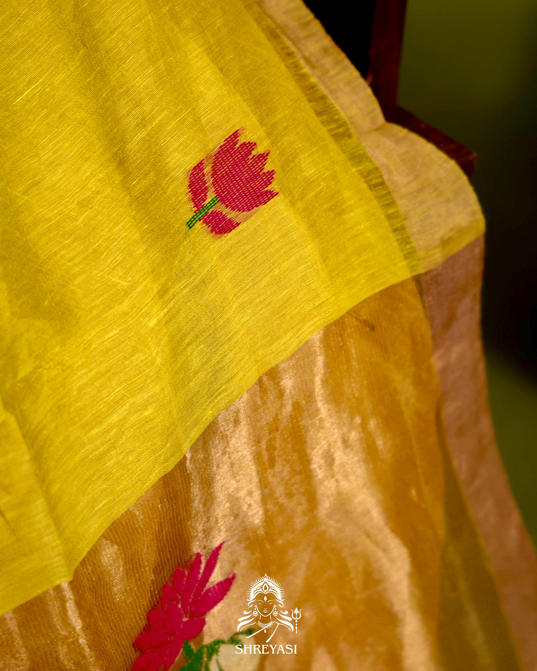 Handloom Silk Linen Jamdani Saree with Tissue Paithani Pallu