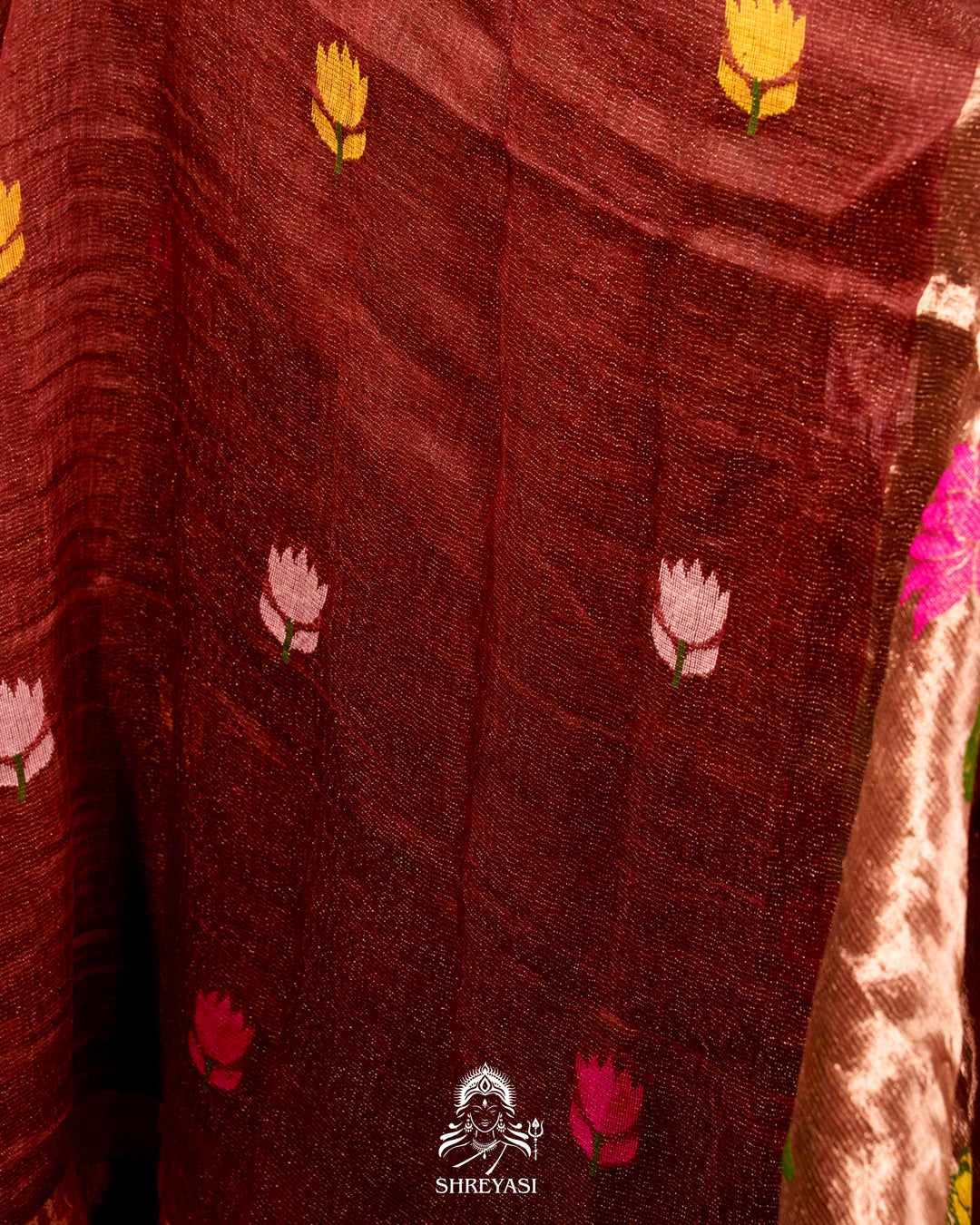 Handloom Silk Linen Jamdani Saree with Tissue Paithani Pallu