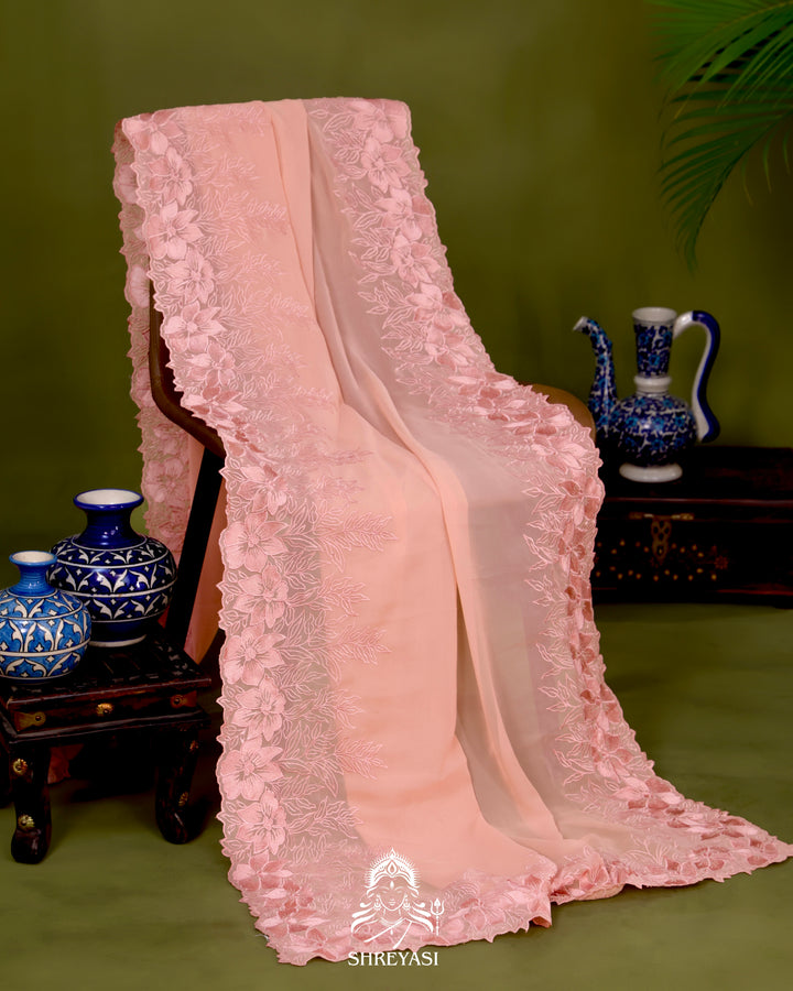 Soft Georgette Saree with Floral Thread Embroidery Border