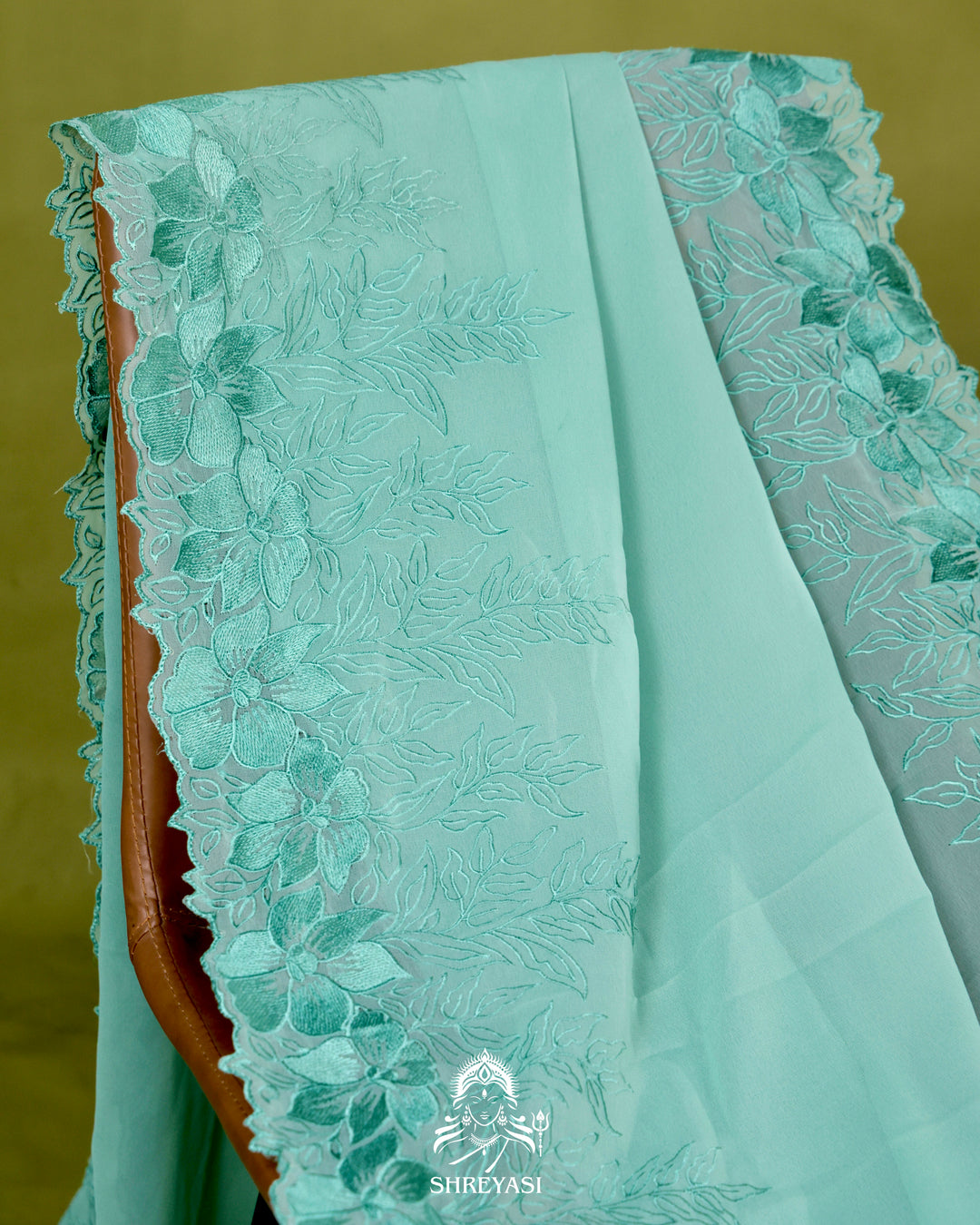 Soft Georgette Saree with Floral Thread Embroidery Border