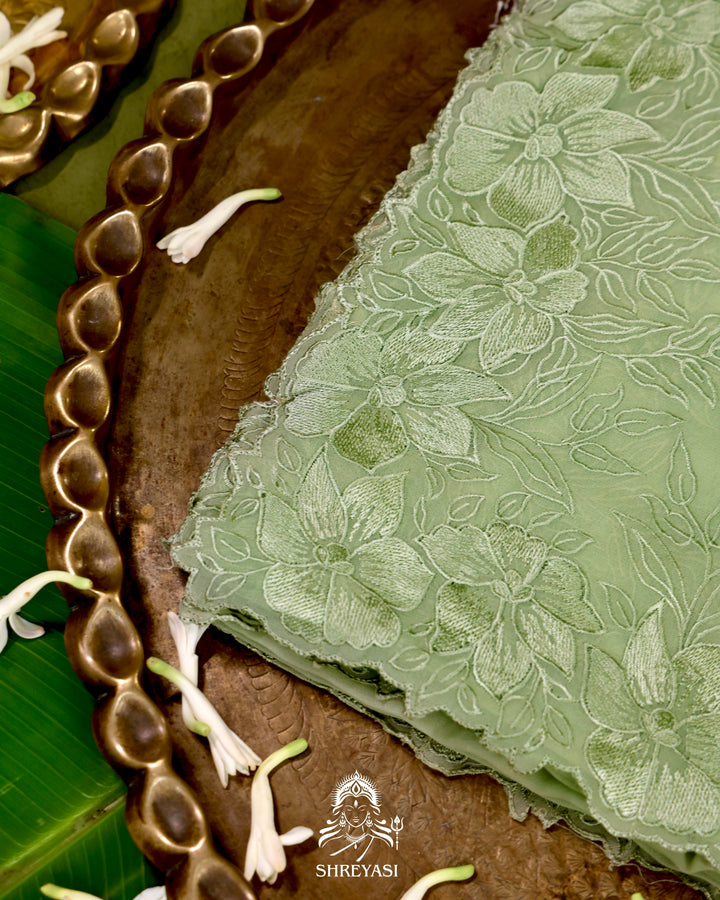 Soft Georgette Saree with Floral Thread Embroidery Border