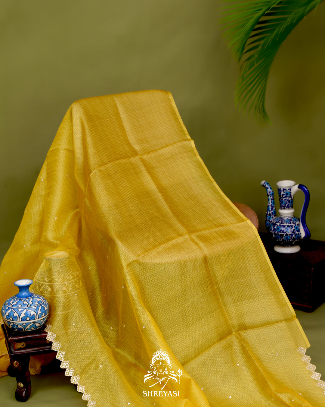 Handloom Pure Tussar Kota Saree with Scalloped Pitta Embroidery Border