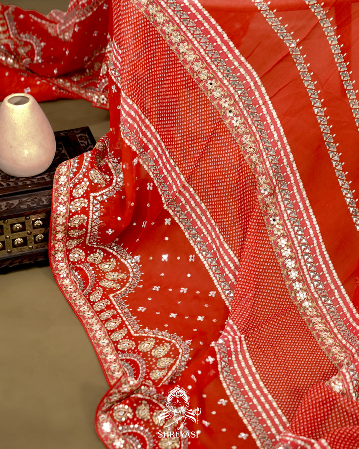 Georgette Cocktail Saree with Mukaish and Zardozi Mirror Embroidery