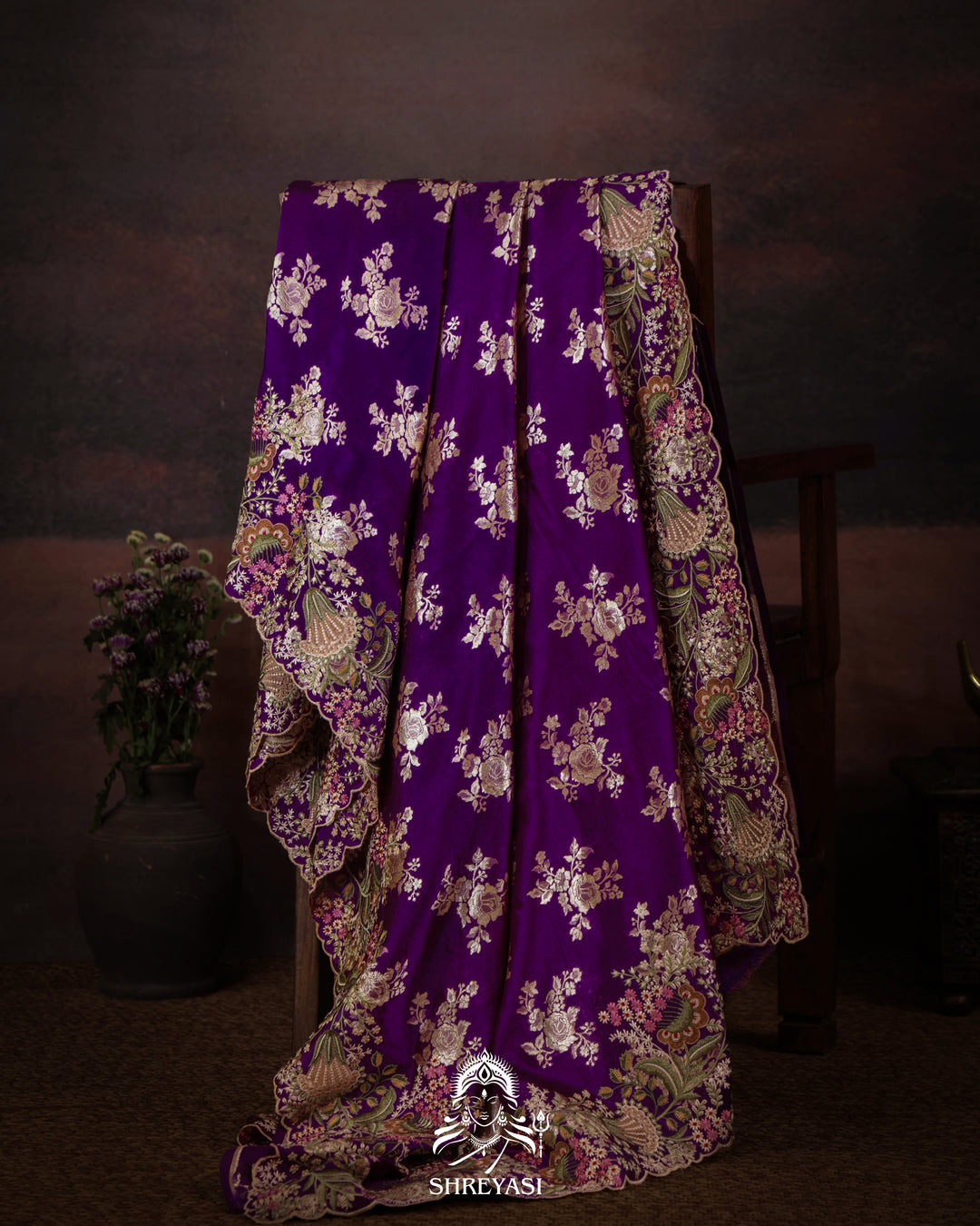 Handloom Banarasi Katan Silk Saree with Resham Embroidered Borders