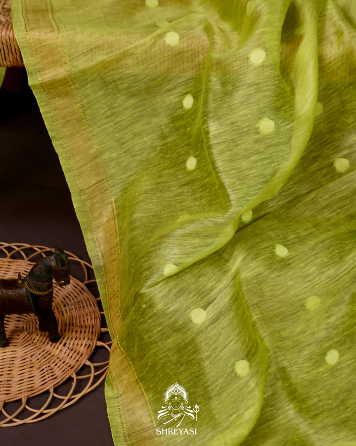 Handloom Pure Linen Saree with Zari Border