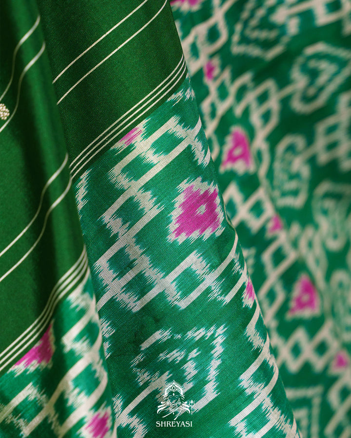 Handloom Pure Pochampally Double Ikkat Silk Saree with Kanchi Borders