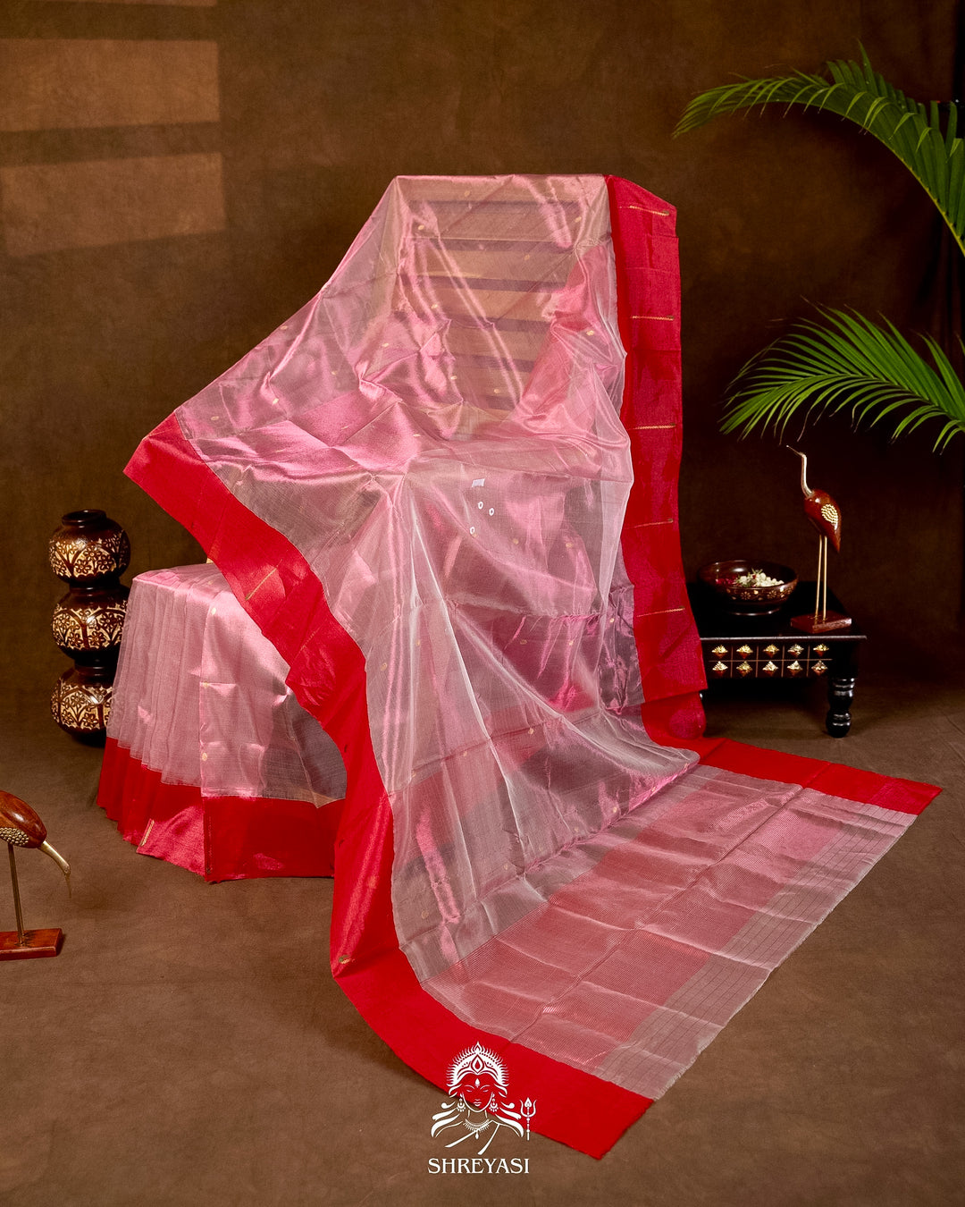 Handloom Pure Chanderi Tissue Silk Saree with Paithani Muniya Border