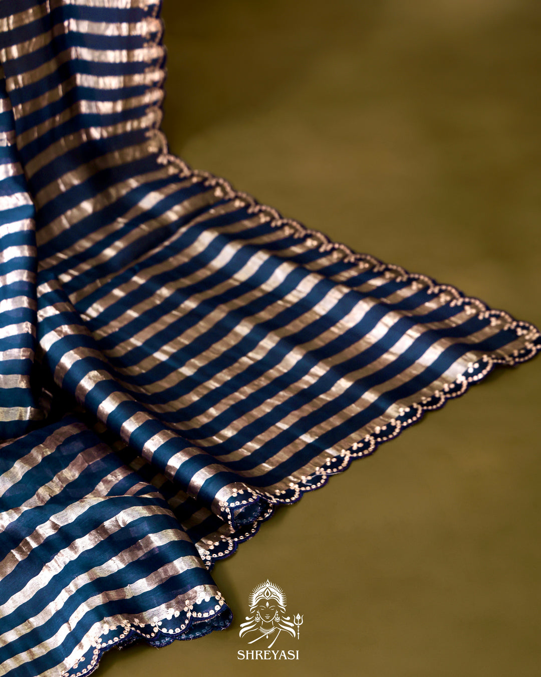 Chanderi Tissue Silk Saree with Pita Embroidered Borders and Floral Blouse