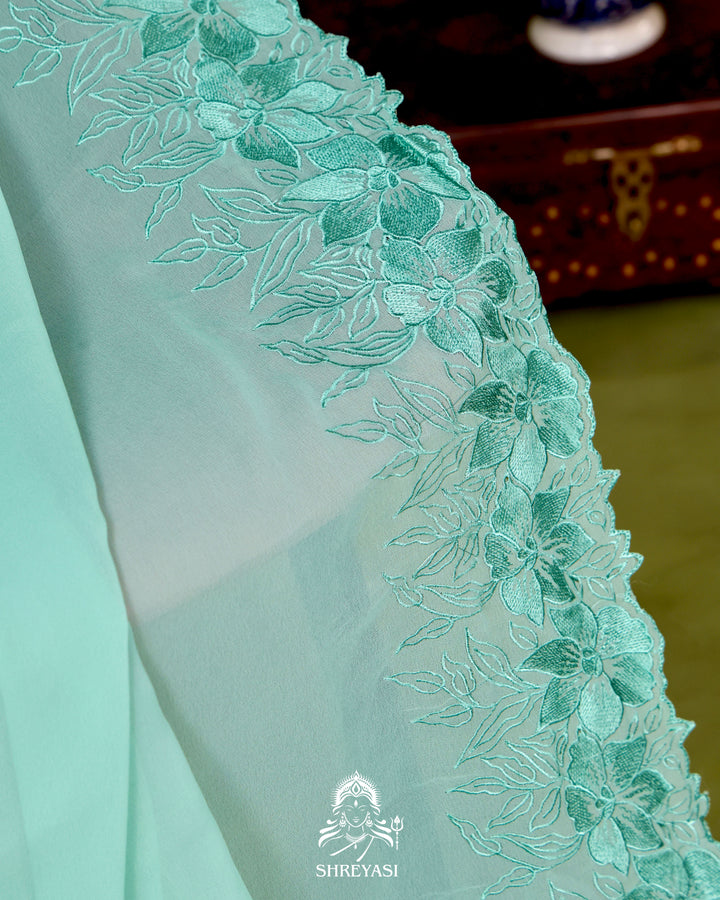 Soft Georgette Saree with Floral Thread Embroidery Border