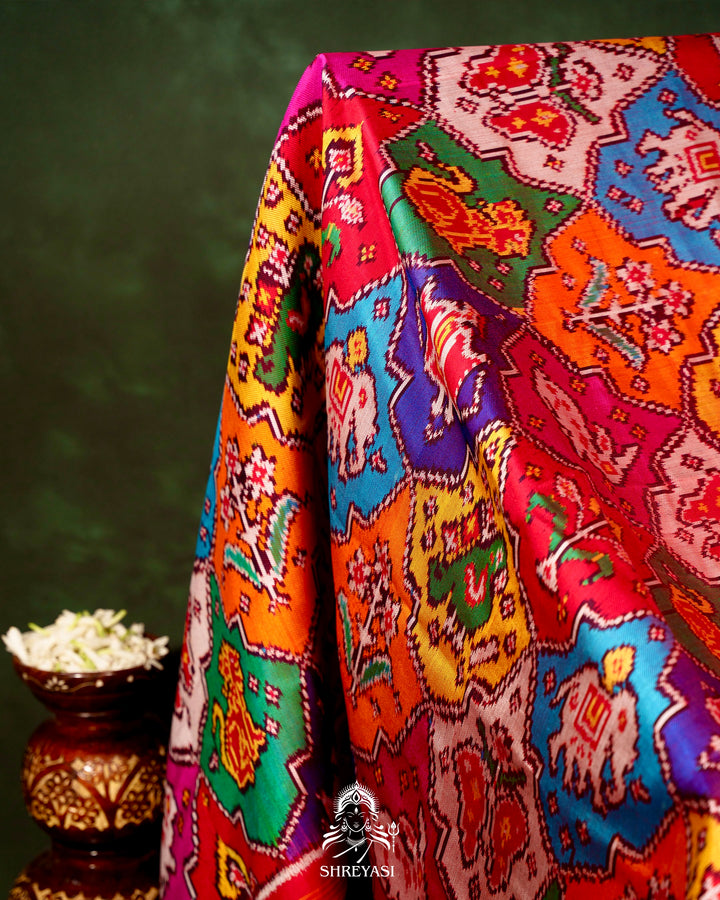 Multicoloured Handloom Pure Twill Patola Silk Saree