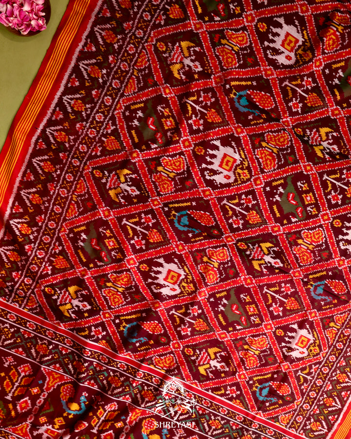 Handloom Rajkot Patola Silk Saree in 14 Motif Design