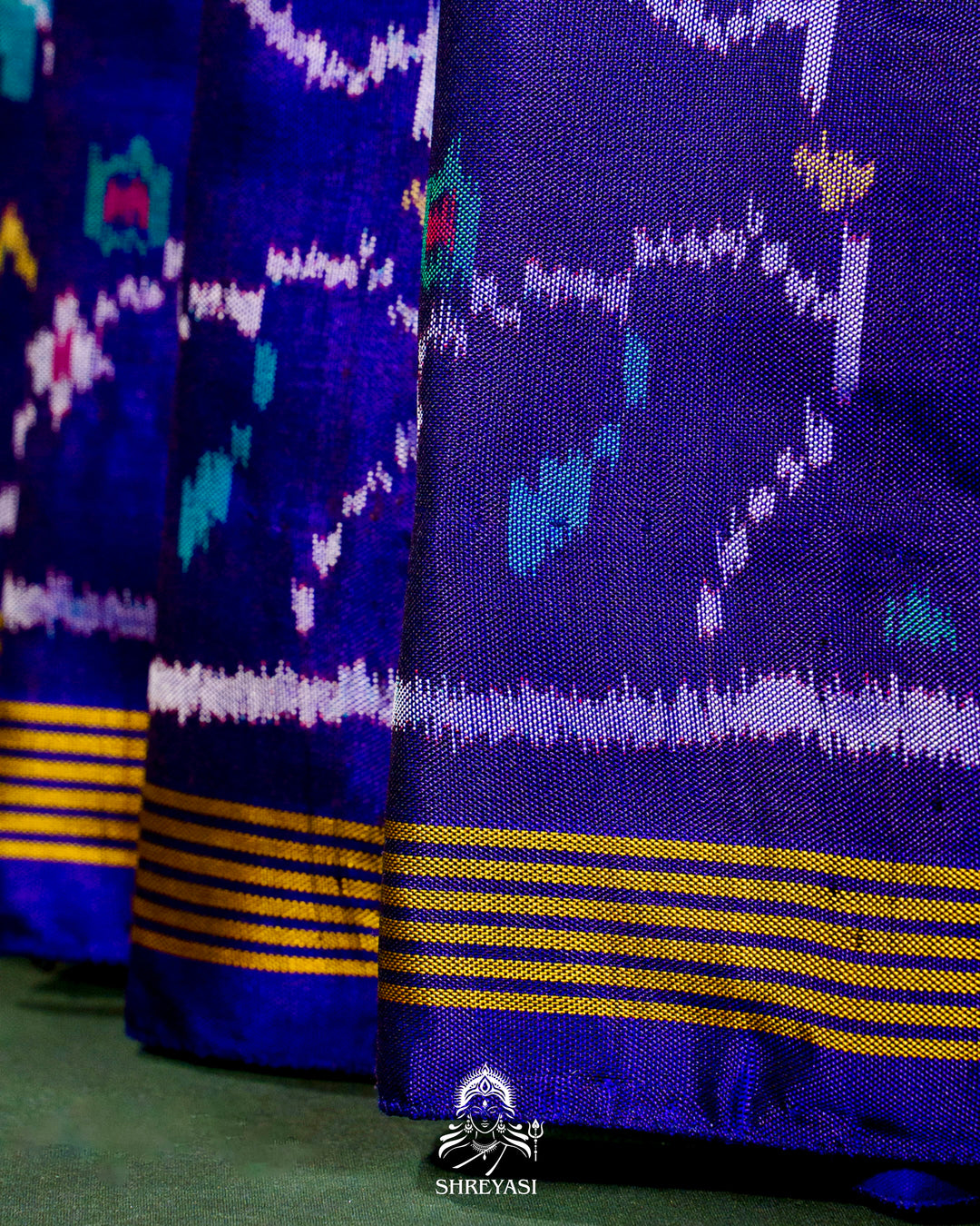 Handloom Pure Rajkot Single Ikat Patola Silk Saree with Hand-Embroidered Raw Silk Blouse
