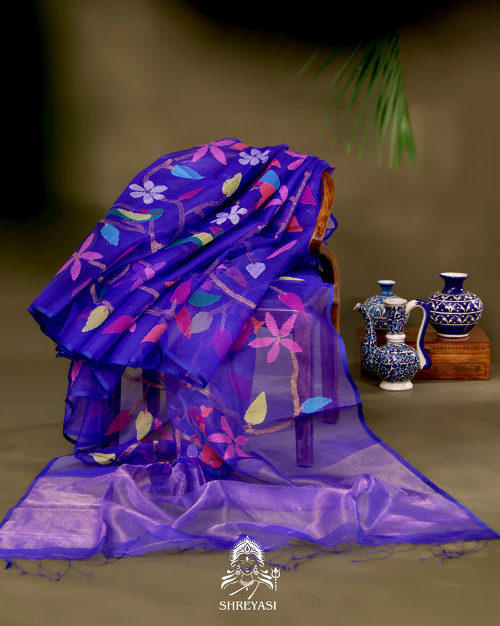 Muslin Jamdani Saree with Full Jaal Needle Weaving