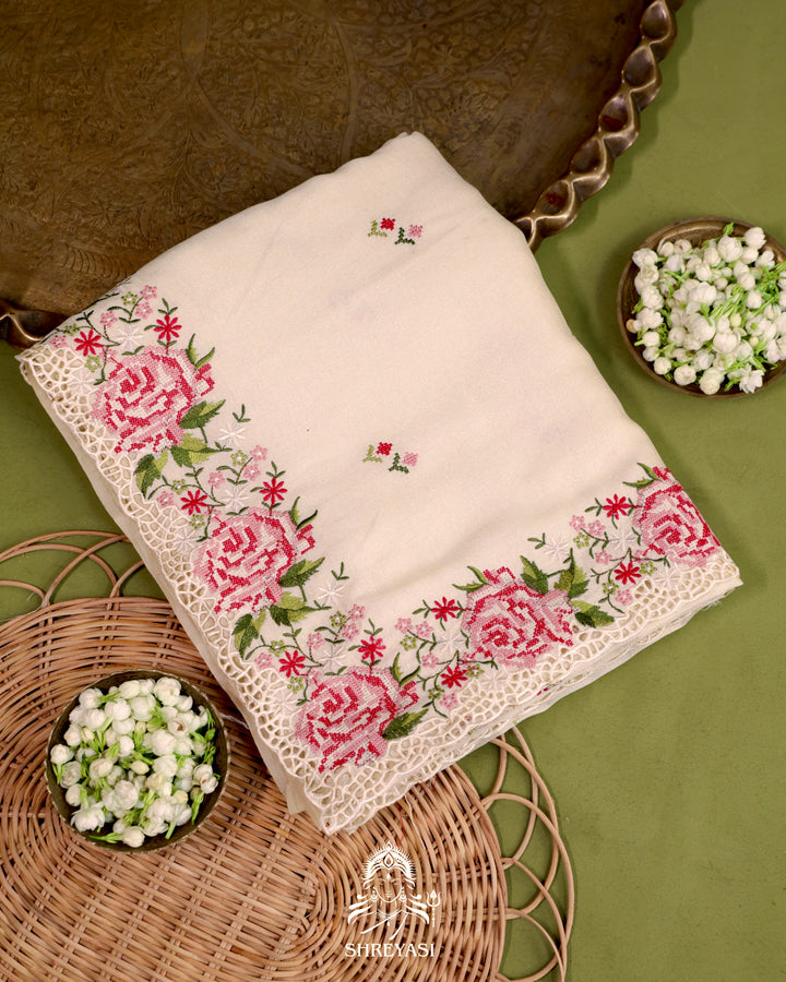 Tussar Silk Saree with Petit Point Embroidery