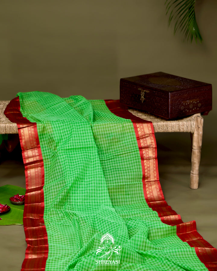 Handloom Pure Gadwal Cotton Saree with Contrast Silk Border and Zari Pallu