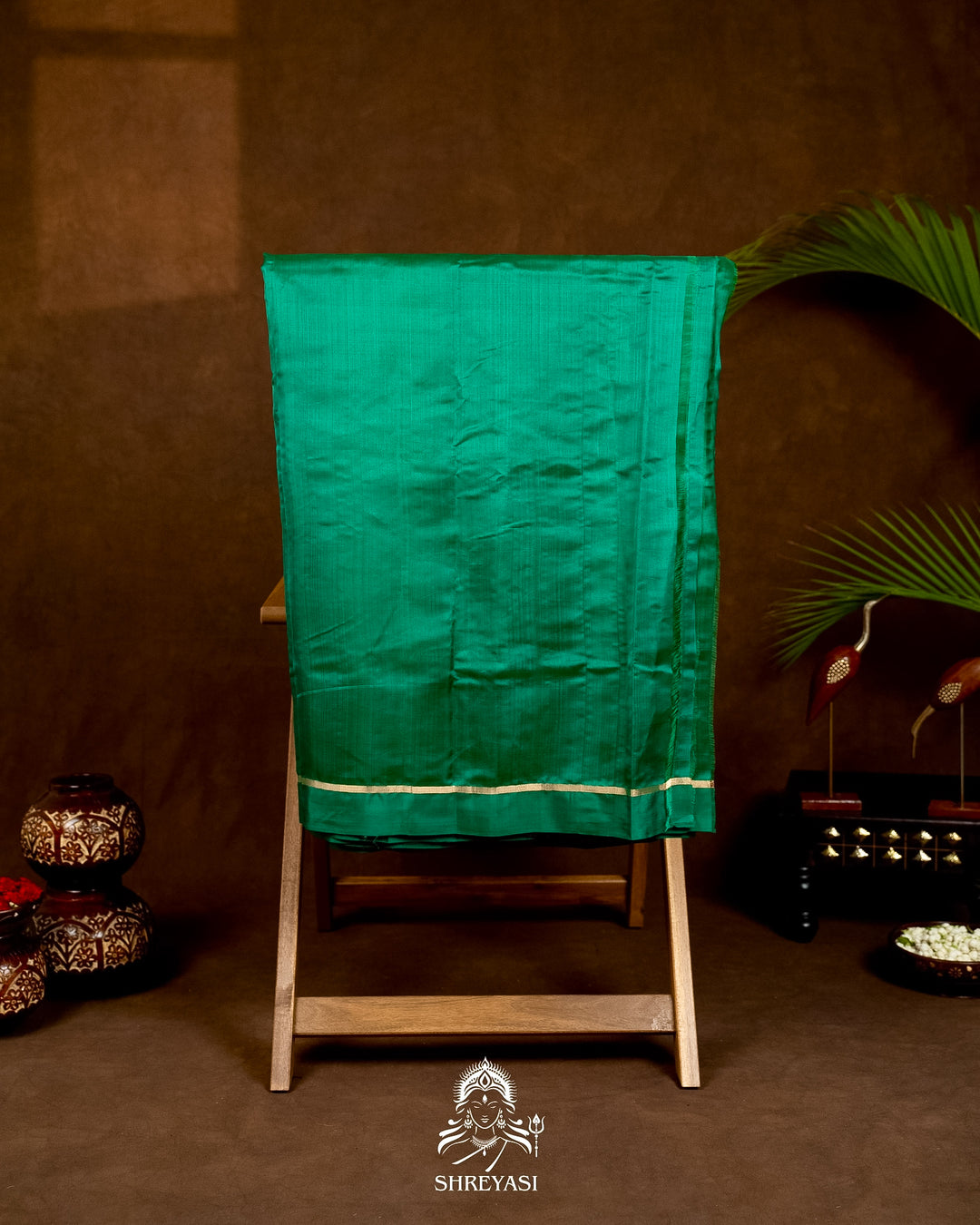 Handloom Pure Chanderi Pattu Silk Saree in Emerald Green with Bird Motifs