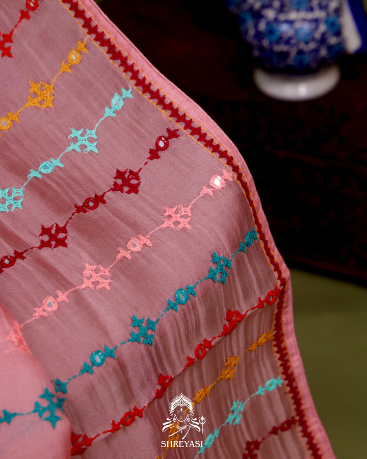 Pure Organza Silk Saree with Hand Embroidered Kutchi Shisha Mirror Work
