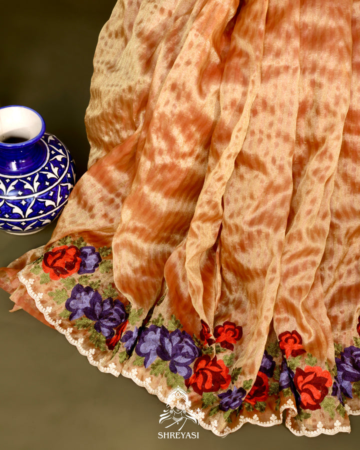 Chanderi Tissue Saree with Pita & Thread Floral Embroidery