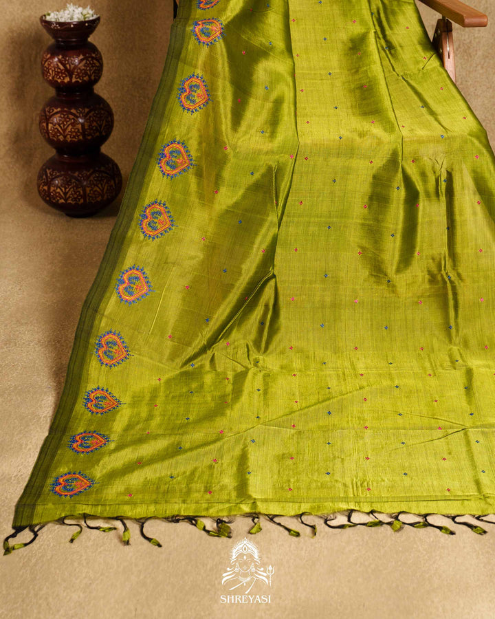Handloom Pure Mangalagiri Silk Sarees with Mirror Work & Embroidery | Pen Kalamkari Blouse
