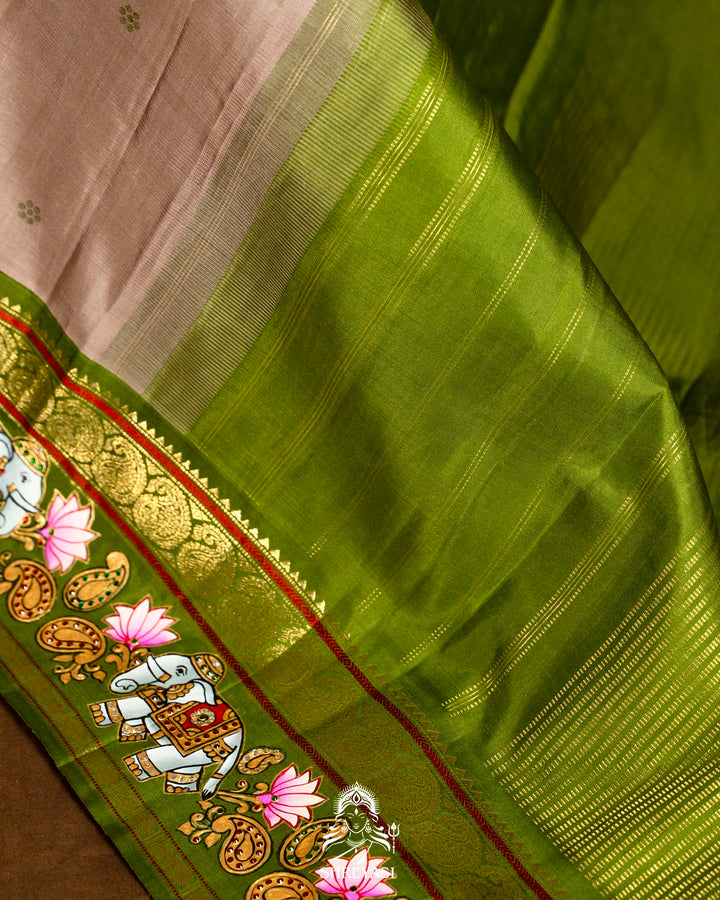 Traditional Tanjore Painting on Handloom Pure Kanjivaram Silk Sarees with Real Zari