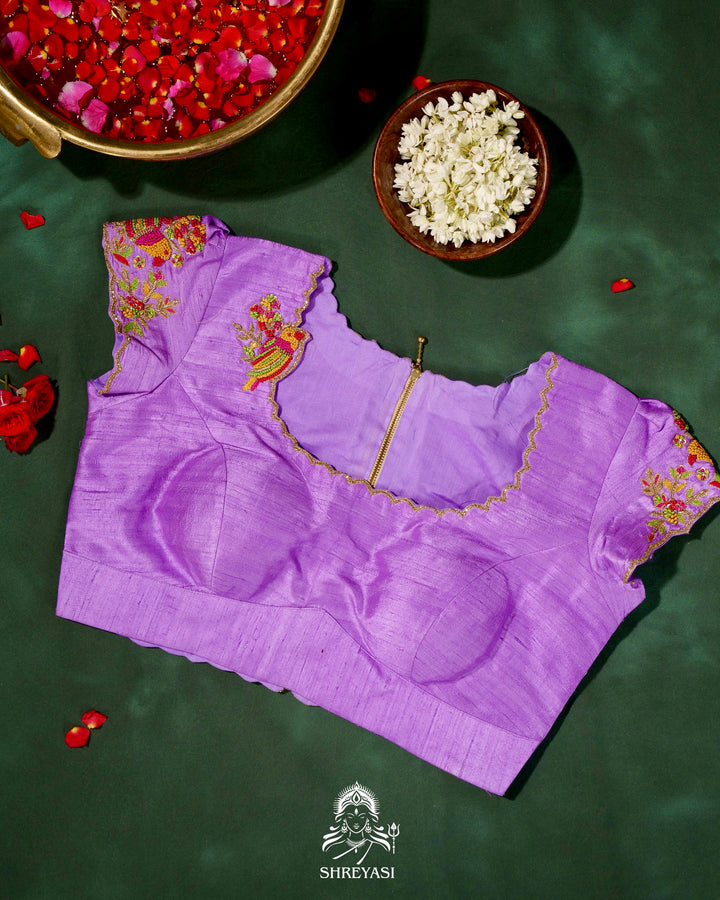 Handloom Pure Banarasi Kora Silk Saree with Kadwa Weaving and Hand Embroidered Maggam Work Blouse