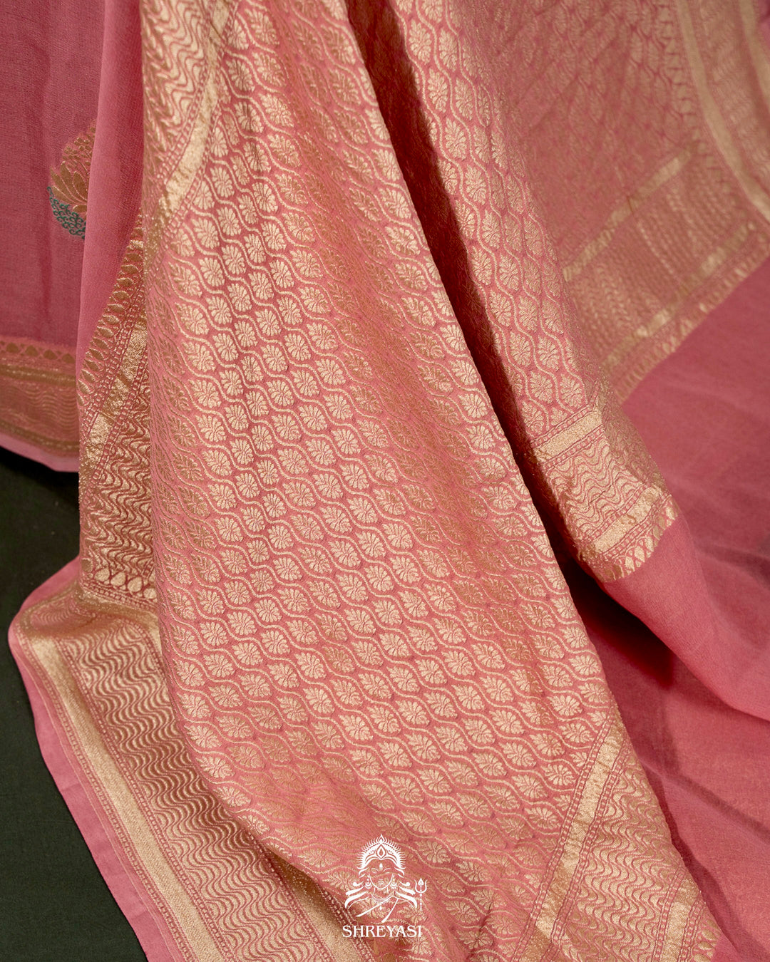 Banarasi Chiffon Khaddi Georgette Saree with Meenakari Weaving & Hand Embroidered Blouse