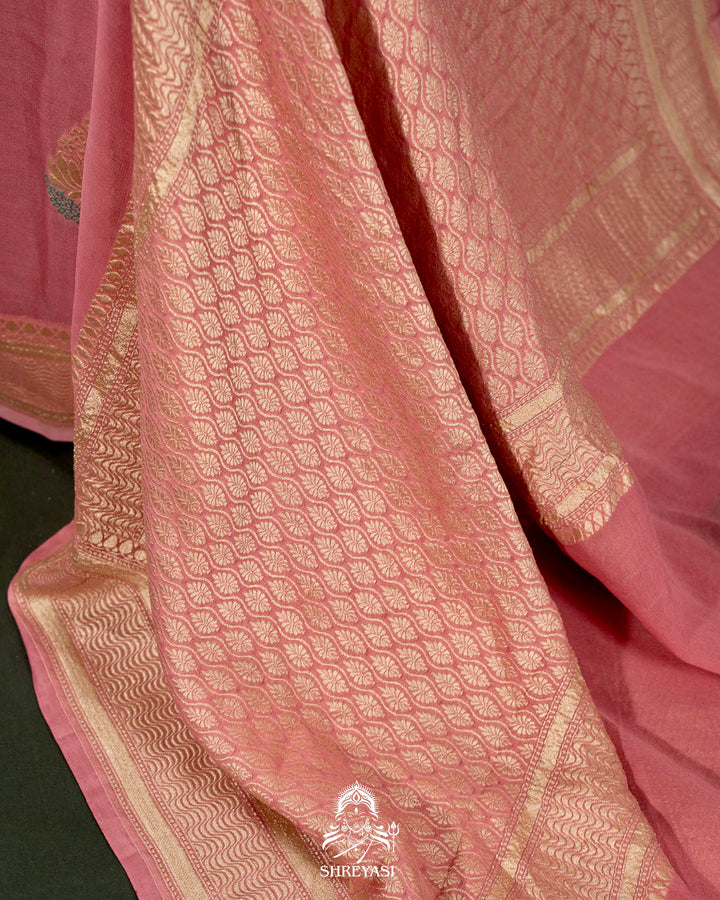 Banarasi Chiffon Khaddi Georgette Saree with Meenakari Weaving & Hand Embroidered Blouse