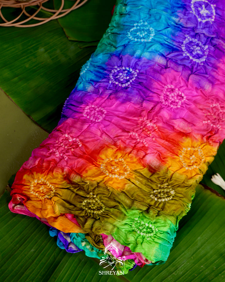 Pure Gaji Silk Gharchola Saree with Hand-Knotted Bandhej