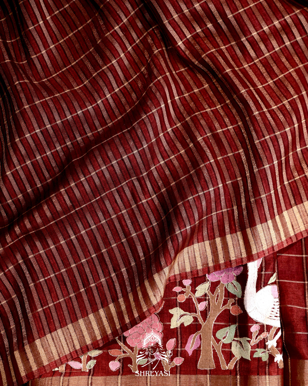 Pure Linen Tussar Silk Saree with Resham Embroidered Borders