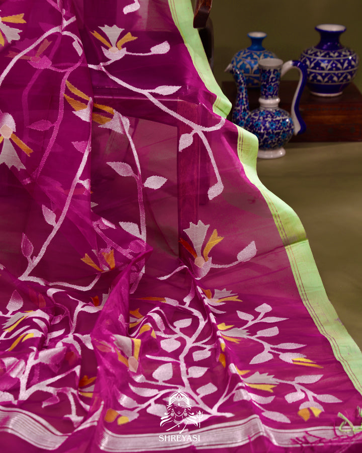 Muslin Jamdani Saree with Full Jaal Weaving