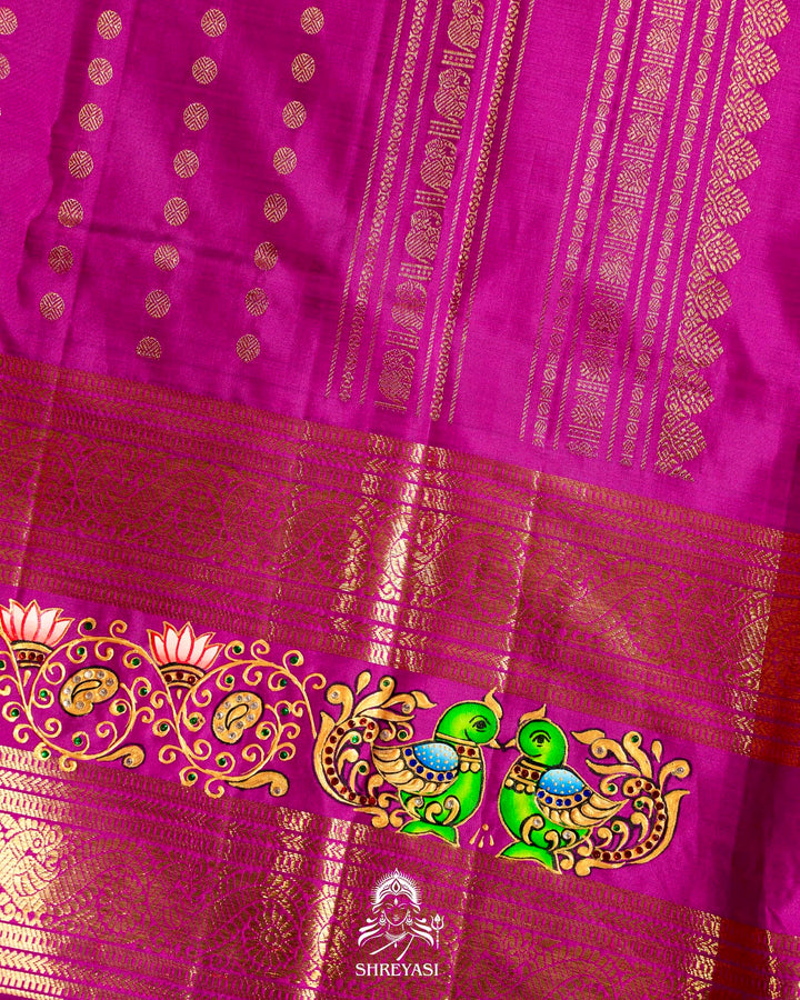 Handloom Pure Kanjivaram Silk Sarees with Real Zari and Hand Painted Tanjore Art