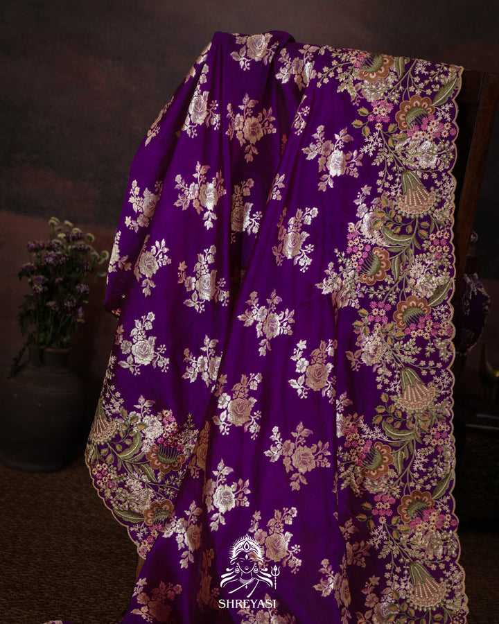 Handloom Banarasi Katan Silk Saree with Resham Embroidered Borders