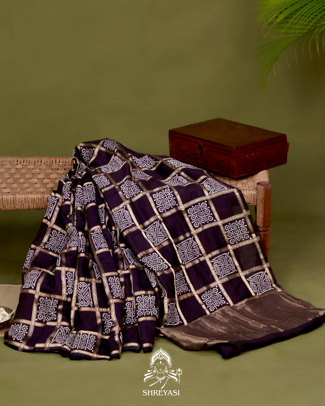 Gharchola-Style Bandhini Matka Silk Saree with Zari Checks