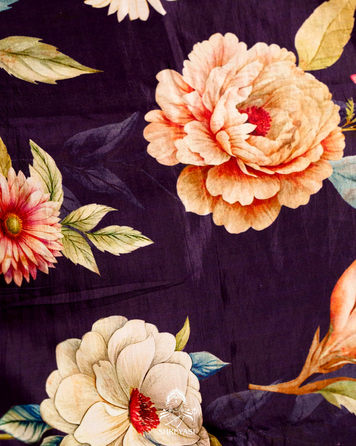 Handloom Pure Banarasi Silk Saree with Floral Print and Mashru Border