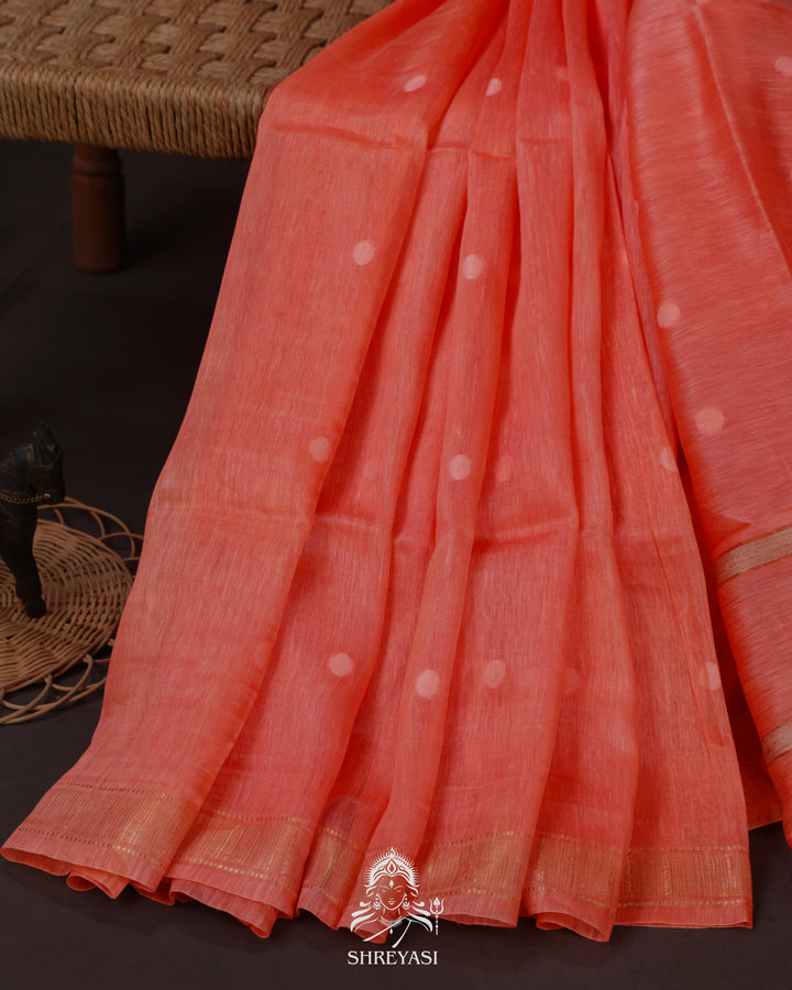 Handloom Pure Linen Saree with Zari Border